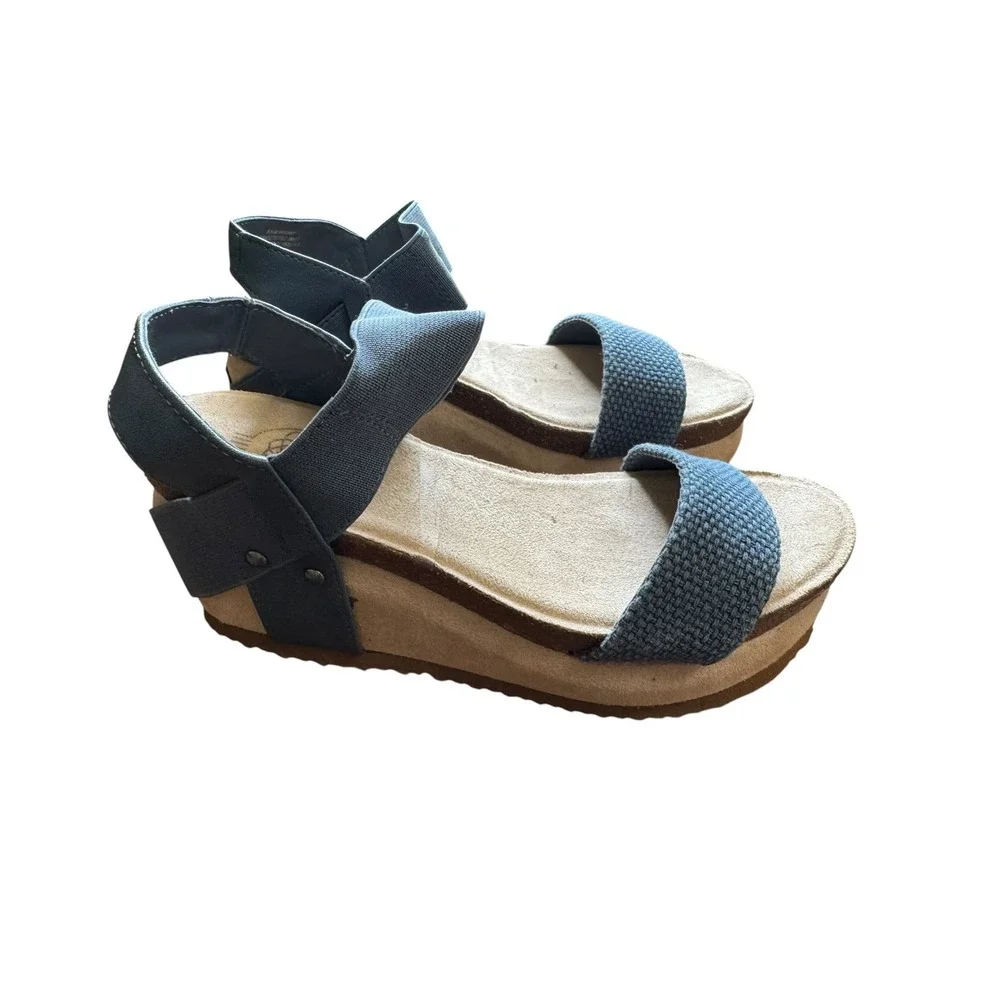 Hokus Pokus Jenny Wedge Sandals Womens 6.5 Blue Excellent Platform Elastic